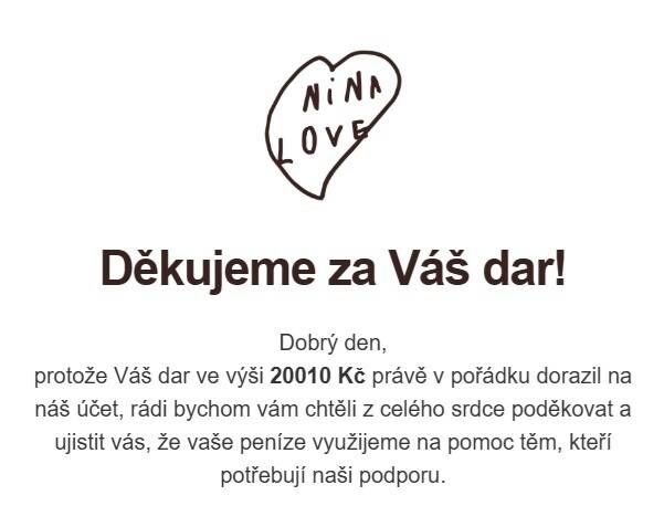 Benefiční koncert a aukce pro Nadační fond Nina - vybraná částka